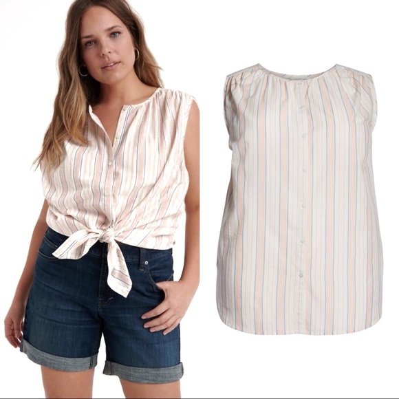 Lucky Brand Striped Sleeveless Shirt NEW 1X - Picture 2 of 3
